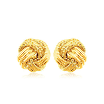14k Yellow Gold Love Knot with Ridge Texture Earrings